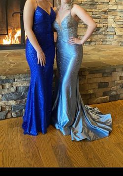 Sherri Hill Blue Size 6 Prom Plunge Mermaid Dress on Queenly