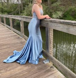 Sherri Hill Blue Size 6 Prom Plunge Floor Length Mermaid Dress on Queenly