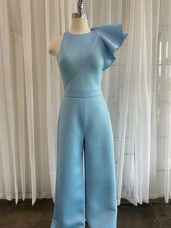 Style 57239 Jovani Blue Size 8 Pageant Free Shipping Jersey Jumpsuit Dress on Queenly