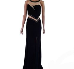 Rachel Allan Black Size 4 Pageant Photoshoot Floor Length Jersey A-line Dress on Queenly