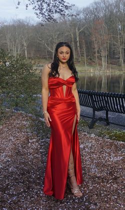 Style 56161 Sherri Hill Red Size 6 Sweetheart Satin Mermaid Dress on Queenly