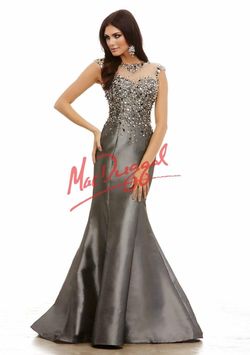 Mac Duggal Silver Size 4 Floor Length Shiny Mermaid Dress on Queenly