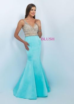 Blush Blue Size 10 Prom Jewelled V Neck Floor Length Mermaid Dress on Queenly