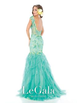 LaGala Green Size 4 Tulle Cap Sleeve Floor Length Mermaid Dress on Queenly