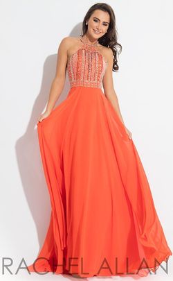 Rachel Allan  Orange Size 12 Floor Length Halter A-line Dress on Queenly