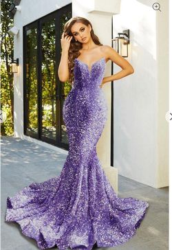 Style 21208 Portia and Scarlett Purple Size 8 Tall Height Floor Length Military Mermaid Dress on Queenly
