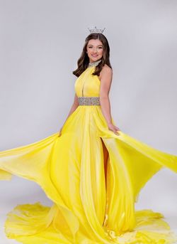 Rachel Allan Yellow Size 2 Floor Length Medium Height High Neck Ball gown on Queenly