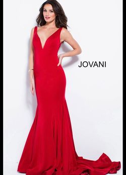 Jovani Bright Red Size 18 Prom Pageant Plunge Mermaid Dress on Queenly