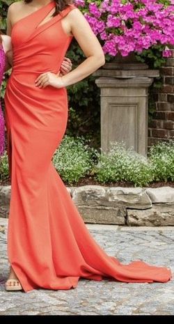Jovani Orange Size 8 Tall Height Side slit Dress on Queenly