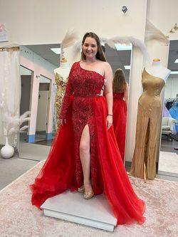 Ava Presley Red Size 10 Side Slit One Shoulder Floor Length Train Dress on Queenly