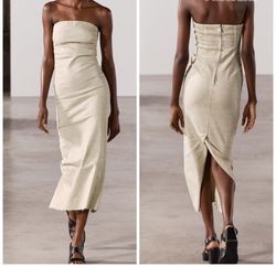 Zara Nude Size 0 Strapless Side Slit Sorority A-line Dress on Queenly