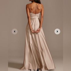 David's Bridal Nude Size 4 Bridesmaid One Shoulder Jersey A-line Dress on Queenly