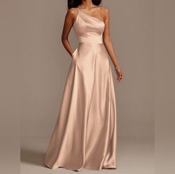 David's Bridal Nude Size 4 Bridesmaid One Shoulder Jersey A-line Dress on Queenly