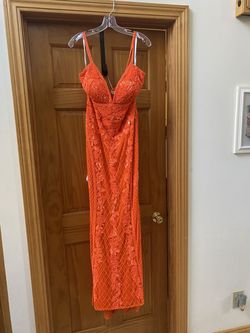 Style Unknown Sherri Hill Orange Size 16 Floor Length Train Straight Dress on Queenly