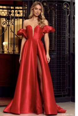 Sherri Hill Red Size 6 Sleeves Side slit Dress on Queenly