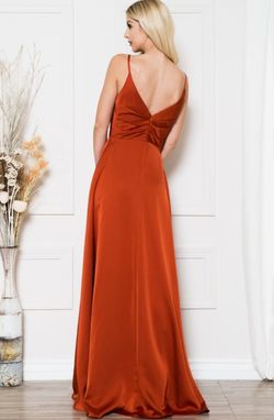 Style JOLENE Amelia Orange Size 4 Floor Length Sweetheart Belt A-line Dress on Queenly