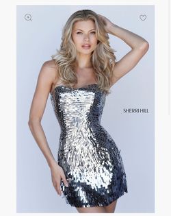 Sherri Hill Silver Size 0 Strapless Mini Cocktail Dress on Queenly