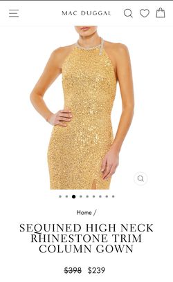Style 26943 Mac Duggal Gold Size 10 Floor Length High Neck Tall Height Train Dress on Queenly