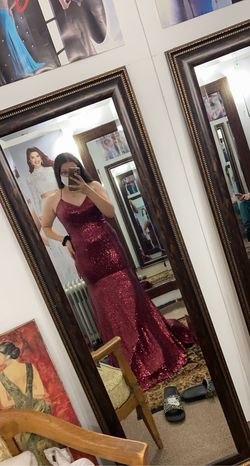 Style 90028 Abby Paris Red Size 6 Burgundy Mermaid Dress on Queenly