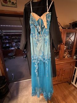 Party Time Blue Size 12 Plus Size Floor Length Mermaid Dress on Queenly