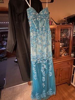 Party Time Blue Size 12 Plus Size Military Mermaid Dress on Queenly