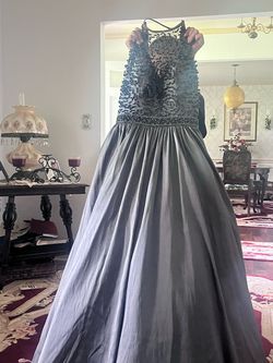 Sherri Hill Silver Size 2 Plunge Ball gown on Queenly