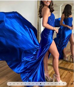 Kiss Prom Blue Size 4 Straight Prom Corset Side Slit Mermaid Dress on Queenly