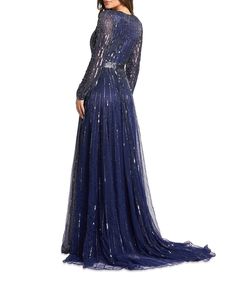 Mac Duggal Blue Size 16 Sleeves Jewelled Free Shipping Sheer Medium Height Ball gown on Queenly