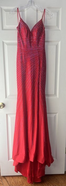 Style 54174 Sherri Hill Red Size 2 Mermaid Jersey Overskirt Straight Dress on Queenly