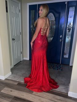 Style 54174 Sherri Hill Red Size 2 Spaghetti Strap Train Pageant Straight Dress on Queenly