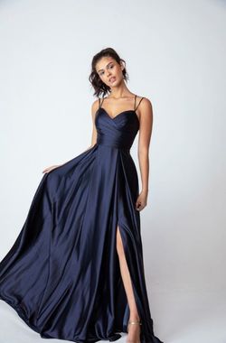 Style Cove AMELIA COUTURE Blue Size 8 Side Slit Satin A-line Dress on Queenly