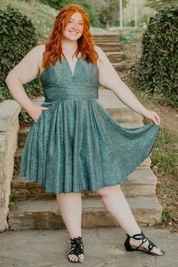 Style TYRA_TEAL16_F775A Sydneys Closet Blue Size 16 Pockets Tall Height Straight Dress on Queenly