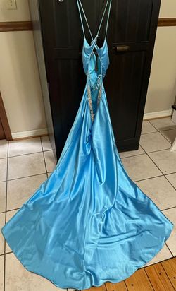 Tony Bowls Blue Size 8 Plunge Black Tie Pageant Straight Dress on Queenly