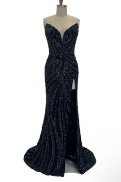 Style 11236 Ashley Lauren Black Size 2 Jewelled Side slit Dress on Queenly