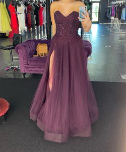 La Femme Purple Size 8 Prom Beaded Top A-line Dress on Queenly
