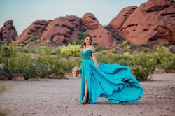 Style Couture Sherri Hill Blue Size 6 Prom Teal Side Slit 70 Off A-line Dress on Queenly