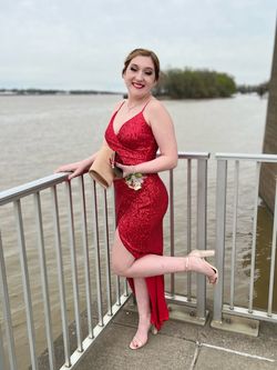 Windsor Red Size 8 Plunge Sequined A-line Dress on Queenly