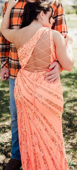 Ashley Lauren Orange Size 4 Sequined One Shoulder Side slit Dress on Queenly