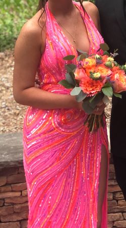 Style 11670 Ashley Lauren Hot Pink Size 0 Prom Black Tie Side slit Dress on Queenly