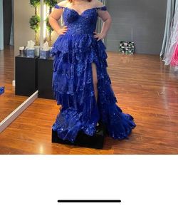 Style 55500 Sherri Hill Blue Size 20 Plunge Black Tie Short Height Corset A-line Dress on Queenly