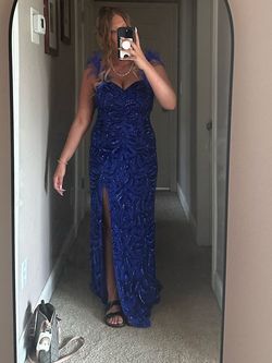 Primavera Royal Blue Size 8 Jersey Prom Side slit Dress on Queenly