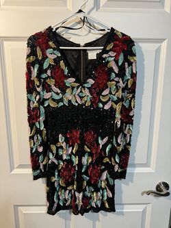 Mac Duggal Multicolor Size 2 Appearance Long Sleeve Sequined Jersey Cocktail Dress on Queenly