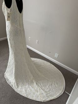 David's Bridal Nude Size 16 Jersey Plus Size Floor Length Pearls Embroidery A-line Dress on Queenly