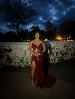 Style PS23521 Portia and Scarlett Red Size 6 Prom Burgundy Sequined Floor Length Mermaid Dress on Queenly