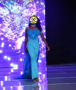 Ashley Lauren Blue Size 4 Pageant Floor Length Jersey Jumpsuit Dress on Queenly