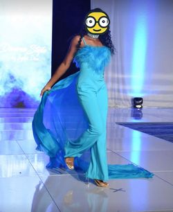Ashley Lauren Light Blue Size 4 Feather Jumpsuit Dress on Queenly