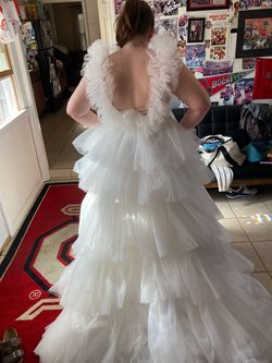 Johnathan Kayne White Size 16 Plus Size Pageant Tulle Ball gown on Queenly