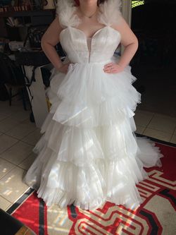Johnathan Kayne White Size 16 Plus Size Pageant Tulle Ball gown on Queenly