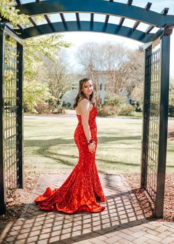 Style PS21208 Portia and Scarlett Red Size 6 Sequined Prom Ps21208 Mermaid Dress on Queenly