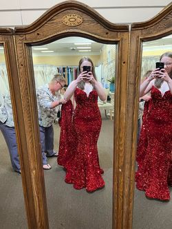 Style PS21208 Portia and Scarlett Red Size 6 Pageant Sequined Mermaid Dress on Queenly